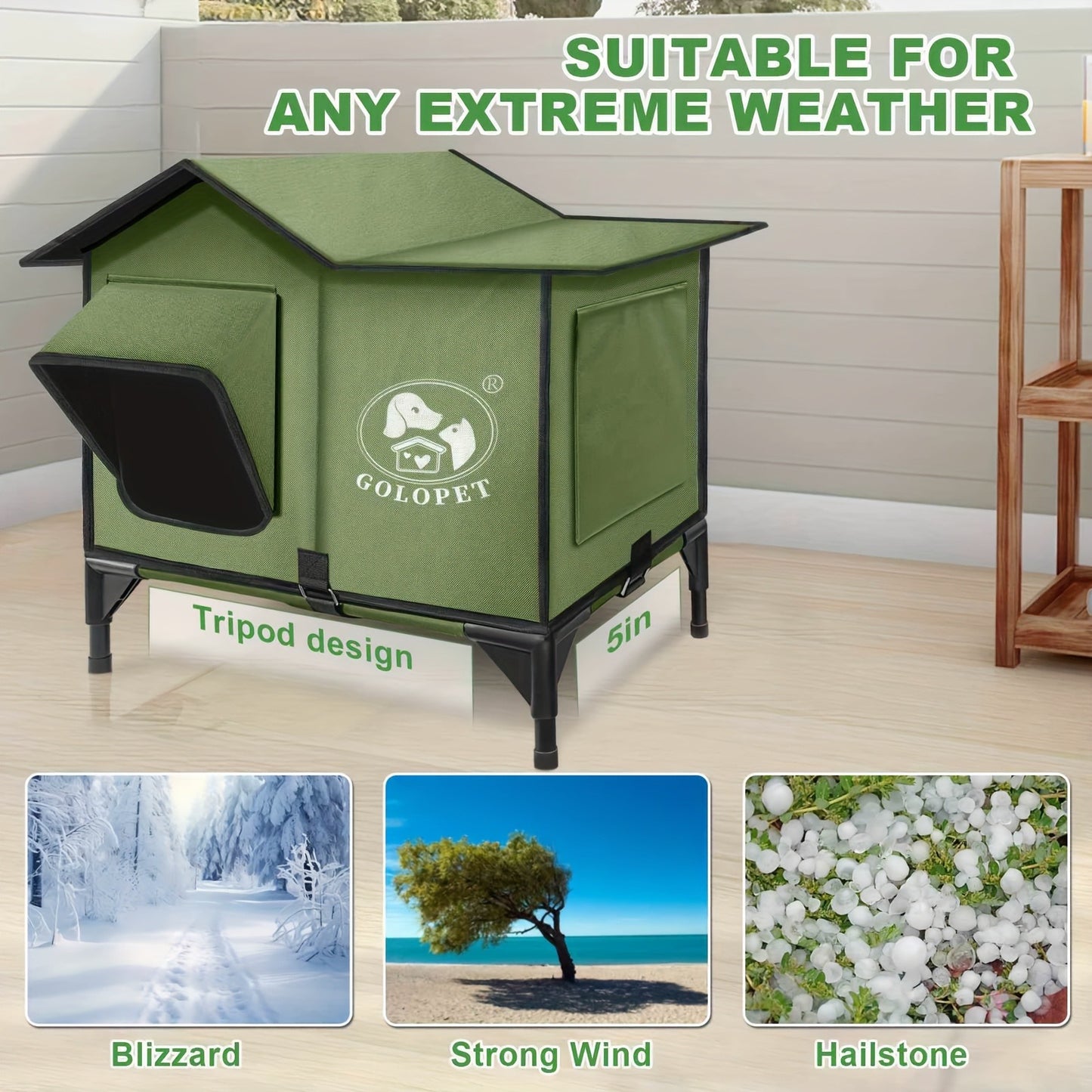Elevated Cat House & Dog Bed with Detachable Heating Pad – Raised Outdoor Indoor Pet Bed for Cats Small Dogs