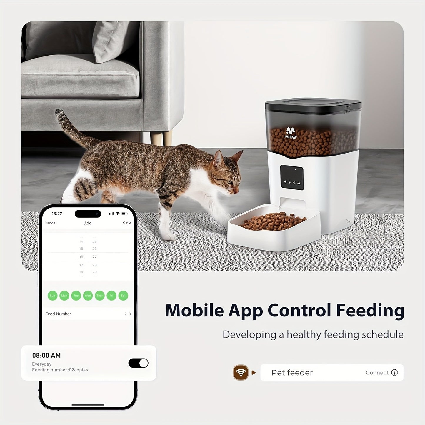Smart WiFi Automatic Pet Feeder 101oz – App Control, Up to 10 Meals Per Day, HD Camera Option with 2.4G & 5G, Voice Assistant Compatible