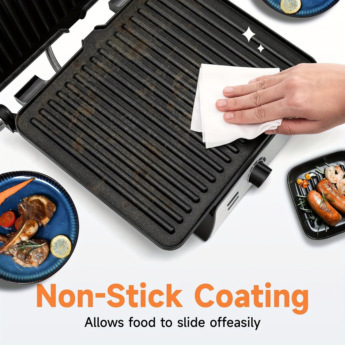 Sandwich Maker 3-in-1 Mini Indoor Grill & Panini Press, Non-Stick 180° Opening, Floating Hinge, 60-Min Timer