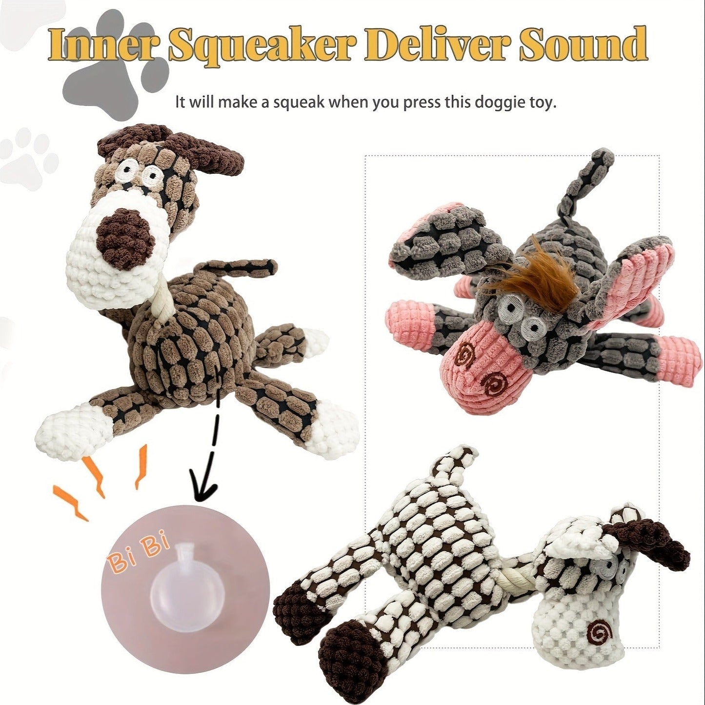 Dog Toys Six-Piece Stuffless Soft Plush Assortment for Small, Medium and Large Dogs and Puppies