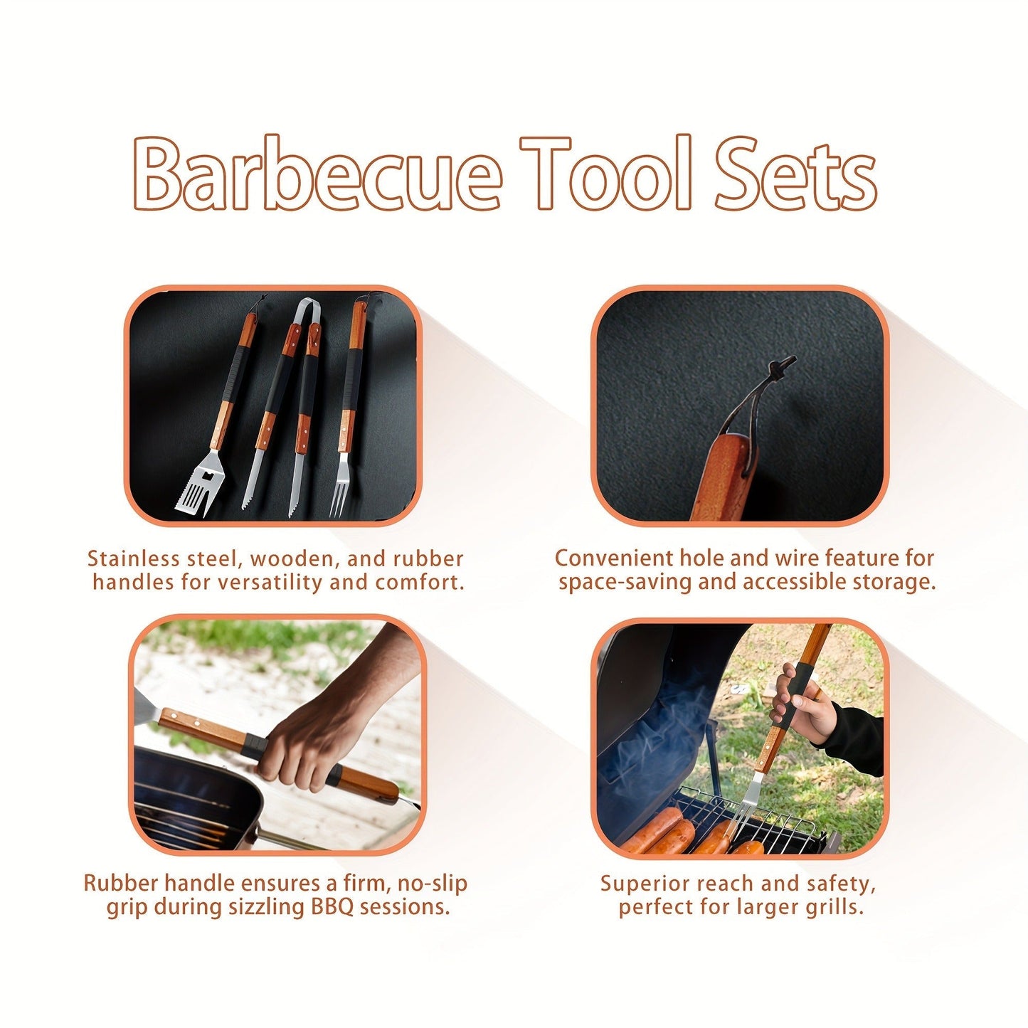 BBQ Grill Tool Set Stainless Steel – 430 Food-Grade Fork, Knife & Griddle Tools with Click Assembly Design
