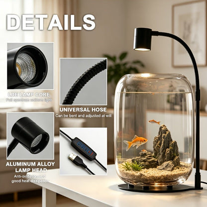 Glass Terrarium with USB Growth Light Open Top 15.9x8.7 Inch Transparent Vase for Moss Air Plants Succulents Indoor Garden Home Office Decor