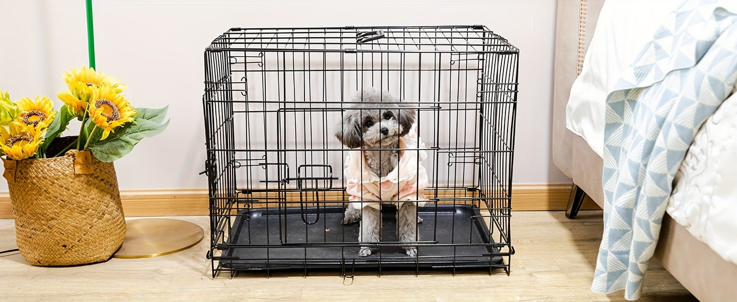 Dog Crate with Divider Panel & Double Door – Folding Metal Wire Dog Cage with Leak-Proof Tray, Indoor Outdoor Travel Pet Kennel