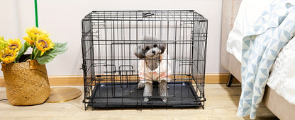 Dog Crate with Divider Panel & Double Door – Folding Metal Wire Dog Cage with Leak-Proof Tray, Indoor Outdoor Travel Pet Kennel