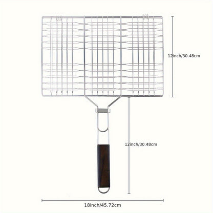 Grill Basket Stainless Steel Folding BBQ Grilling Basket for Fish Chicken Vegetables Shrimp Portable Outdoor Camping Barbecue Accessory 3