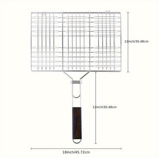 Grill Basket Stainless Steel Folding BBQ Grilling Basket for Fish Chicken Vegetables Shrimp Portable Outdoor Camping Barbecue Accessory 3