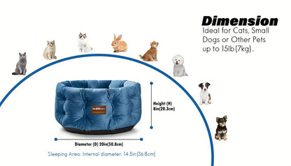 Cat Bed Round Deep Nest for Indoor Cats up to 15lbs, Luxurious Velvet Feel Extra High Sides, Machine Washable Non-Slip Bottom
