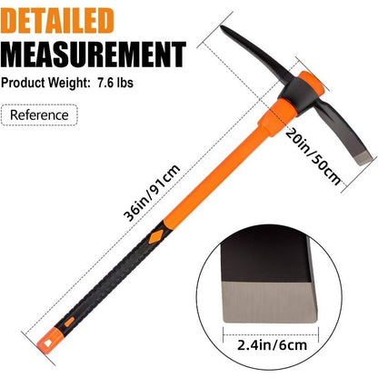 1pc Pick Mattock Hoe with Forged Head & 36-Inch Rubber Handle - Professional-Grade Multi-Purpose Pickaxe Suitable for Digging