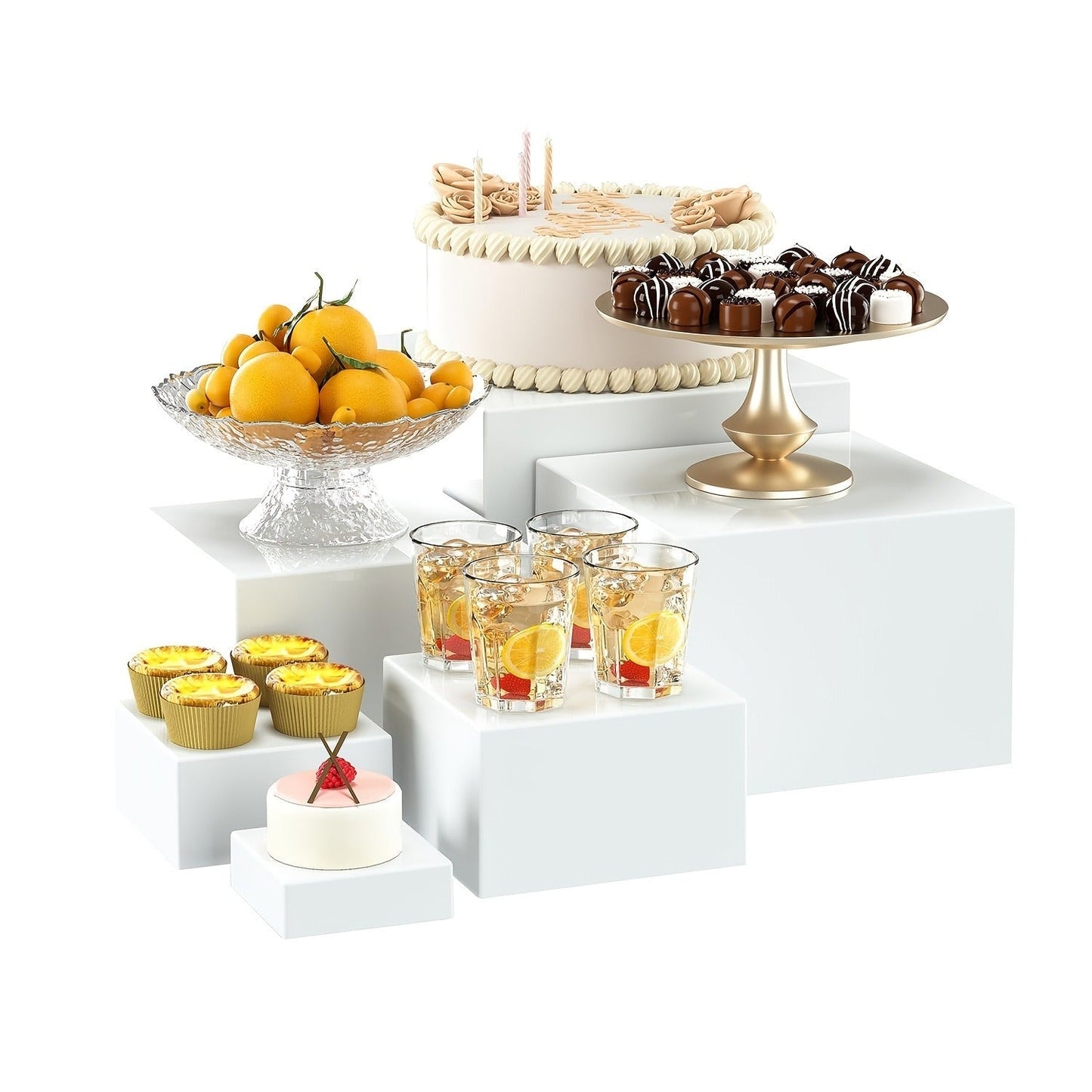 Buffet Risers Display Stand 6pcs - White Acrylic Food Risers for Buffet Table Party Catering for Entryways, Bedrooms and Living Spaces