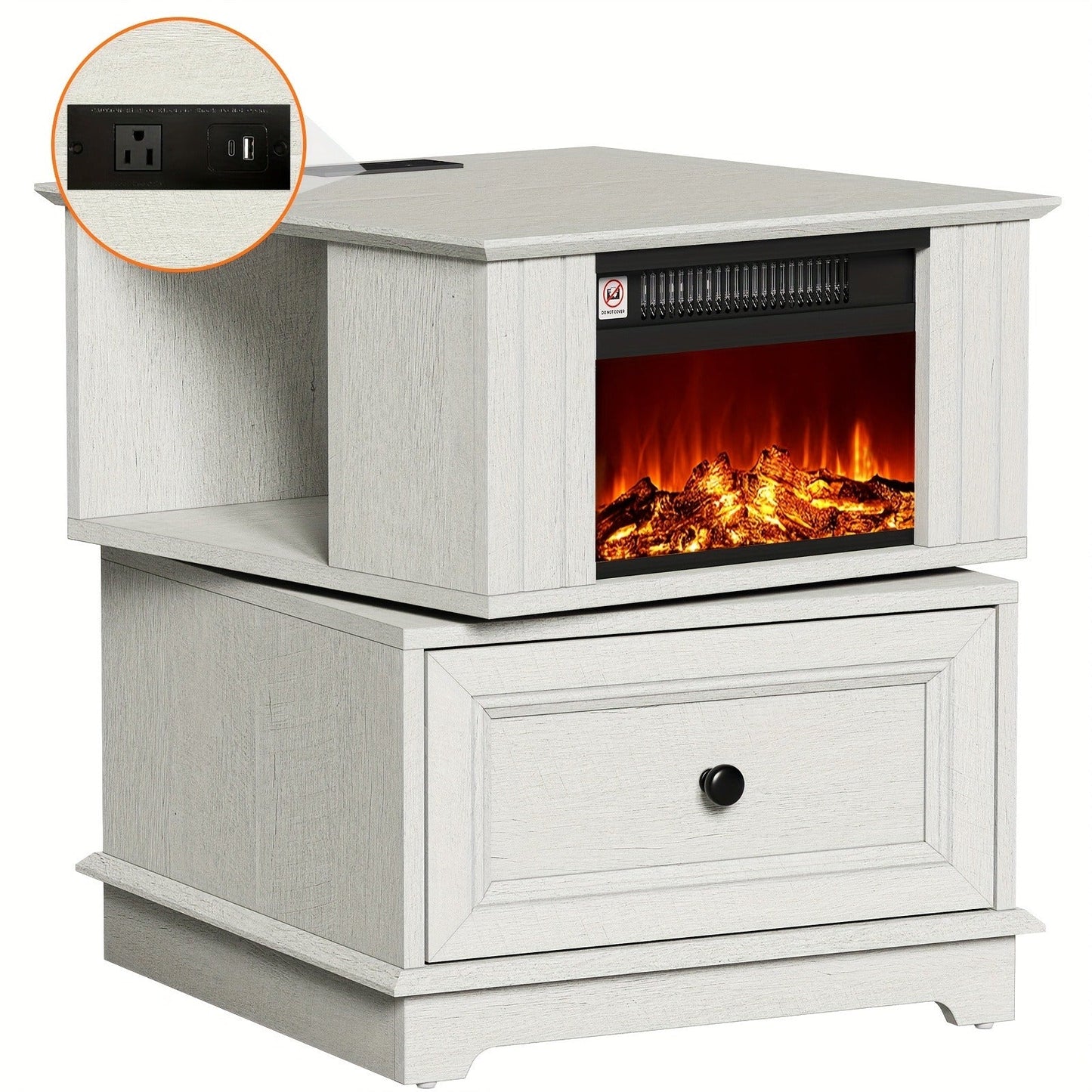 Electric Stove Heater End Table Rotatable Fireplace Side Table 1400W 4800 BTU Indoor Heater with Storage for Garden, Patio and Yard Use