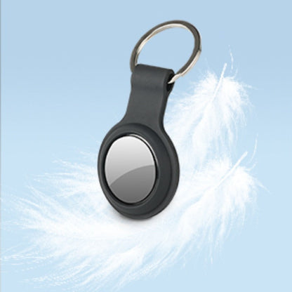 Two-Pack Round Apple Find My Item Trackers in Black and White with Silicone Key Ring Holders