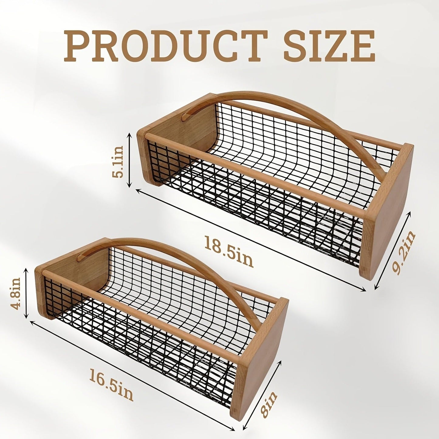 Garden Harvest Basket Metal Mesh with Wooden Handle – Rectangle Vegetable Fruit Picking Basket for Garden, Kitchen & Farmhouse Storage