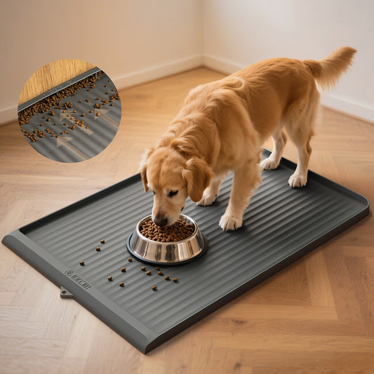 Waterproof Pet Feeding Mat 36"x24" Non-Slip Dog Bowl Mat with Raised Edges & Diversion Grooves – Large Food and Water Mat for Dogs & Cats