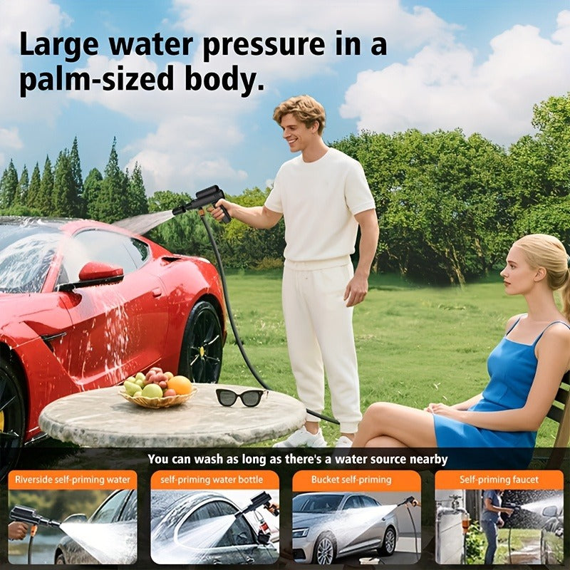 Portable Pressure Washer Cordless 980PSI, 3x 4000mAh Batteries, 5-in-1 Nozzle, Foam Cannon, 33FT Hose
