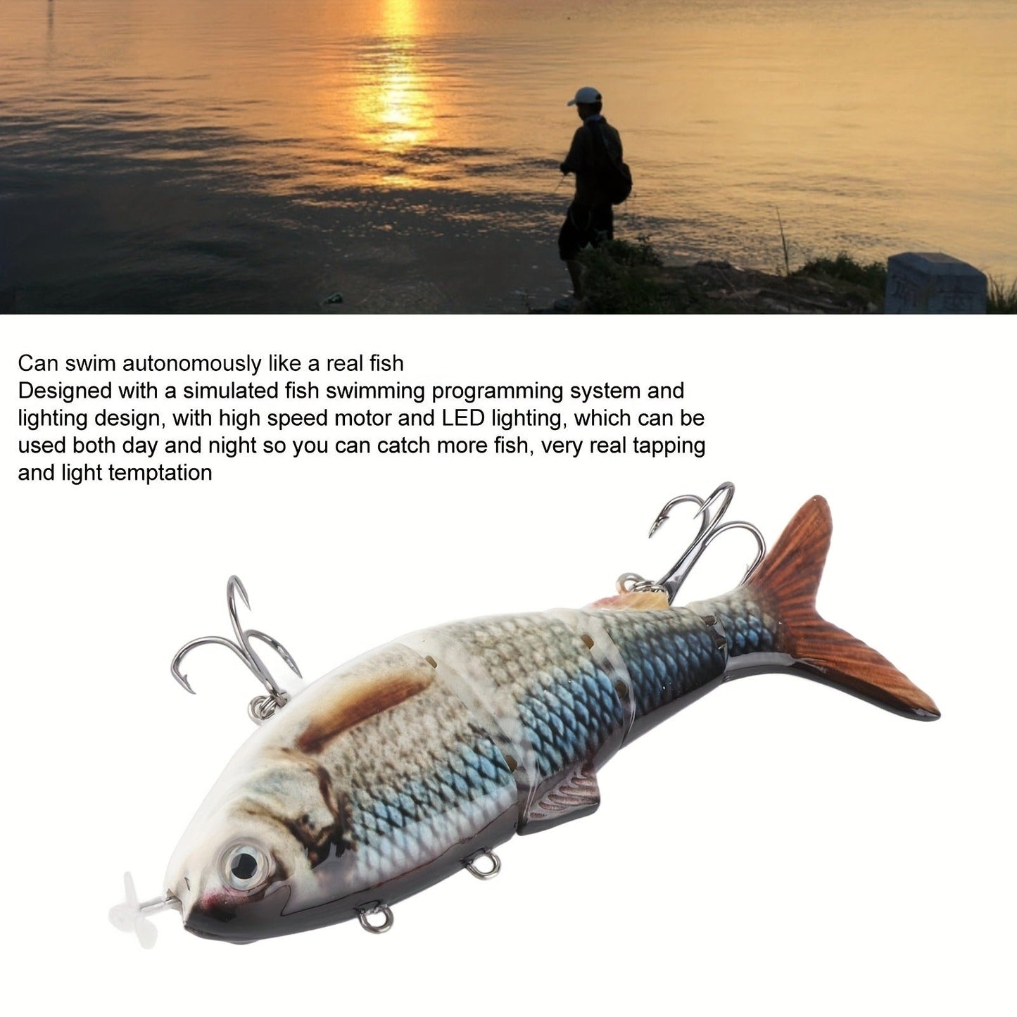 Electric Robotic Swimbait with USB Rechargeable LED Light – Multi-Jointed Wobbler Swimming Fishing Bait, Realistic Robot Fish Lure for Bass