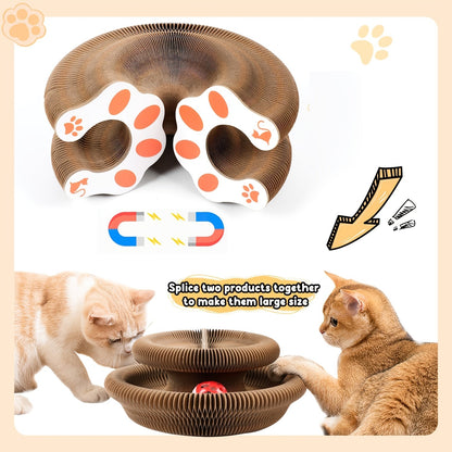 Cat Scratching Board with Ball Track & Bells – Foldable Organ Cardboard Scratcher Pad, Interactive Cat Toy for Indoor Cats