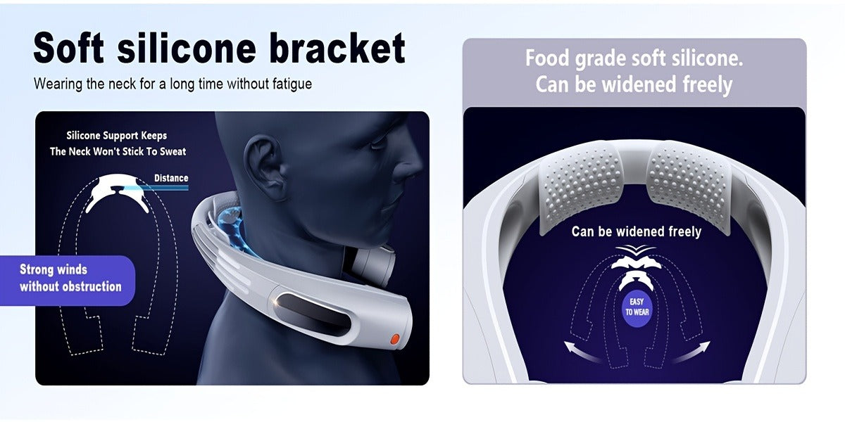 U-Shaped Neck Fan in Black or White with Six-Speed Display, Twin Fan Ends and USB Charging