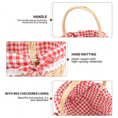 Large Wicker Picnic Basket with Split Lid, Central Carry Handle and Red Checkered Textile Lining