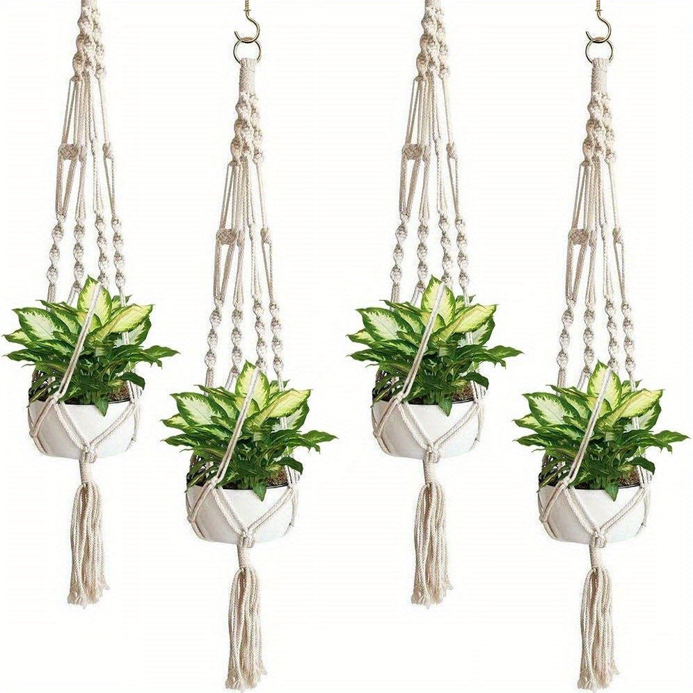 Macrame Hanging Planter Set of 4 Boho Rope Basket Plant Pot Holder for Indoor Outdoor – Decorative Hanging Organizer Net for Bedroom Living