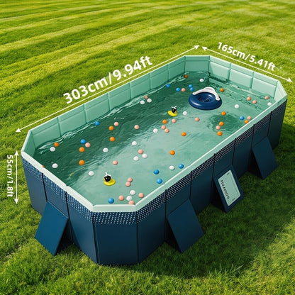 Large Rectangular Frame Pool, Non-Inflatable Backyard Swimming Pool with Drain for Garden, Patio and Yard Use