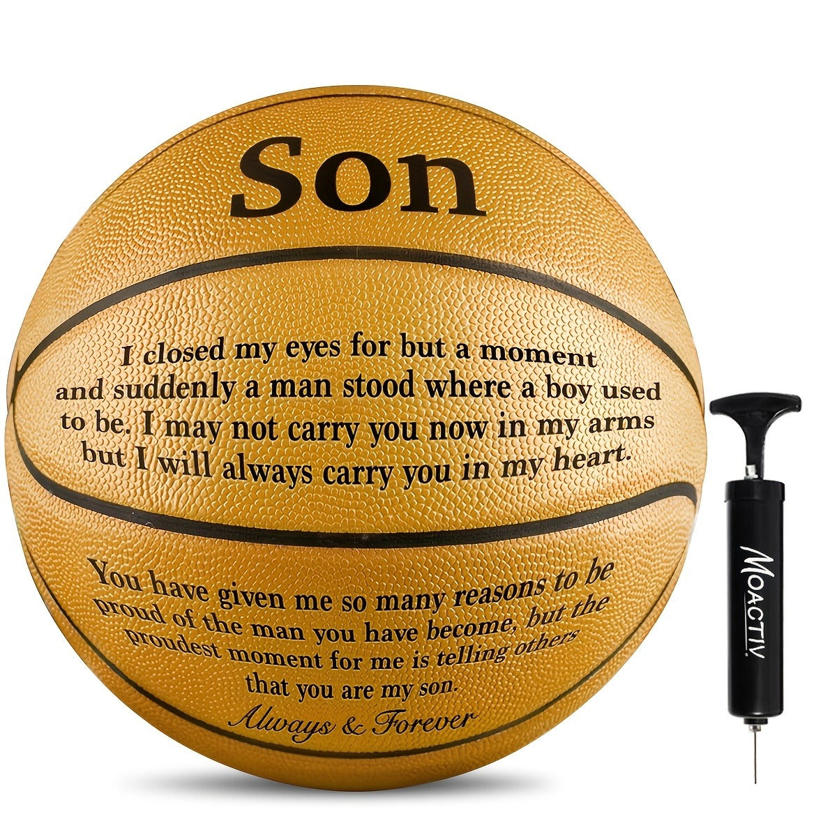 Engraved Basketball Gift for Grandson & Son – Size 7 PU Indoor Outdoor with Pump, Inspirational Message, Birthday Christmas Gift