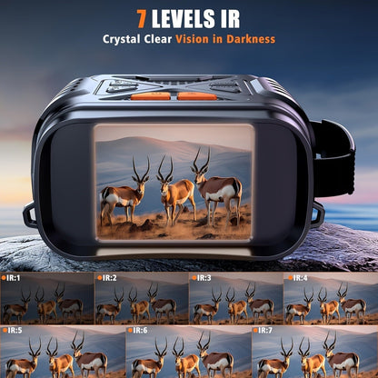 Black Digital Night Vision Binoculars without Memory Card, 2.8-Inch Screen, 10X Digital Zoom and Seven IR Levels