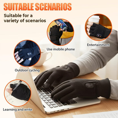 Half-Finger Heated Gloves with Digital Power Display, Three Heat Levels, USB-C Charging and One- or Two-Pair Options