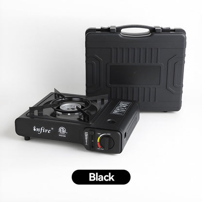 Black Single-Burner Butane Tabletop Camping Stove with Carrying Case, Adjustable Knob and US-Spec Option