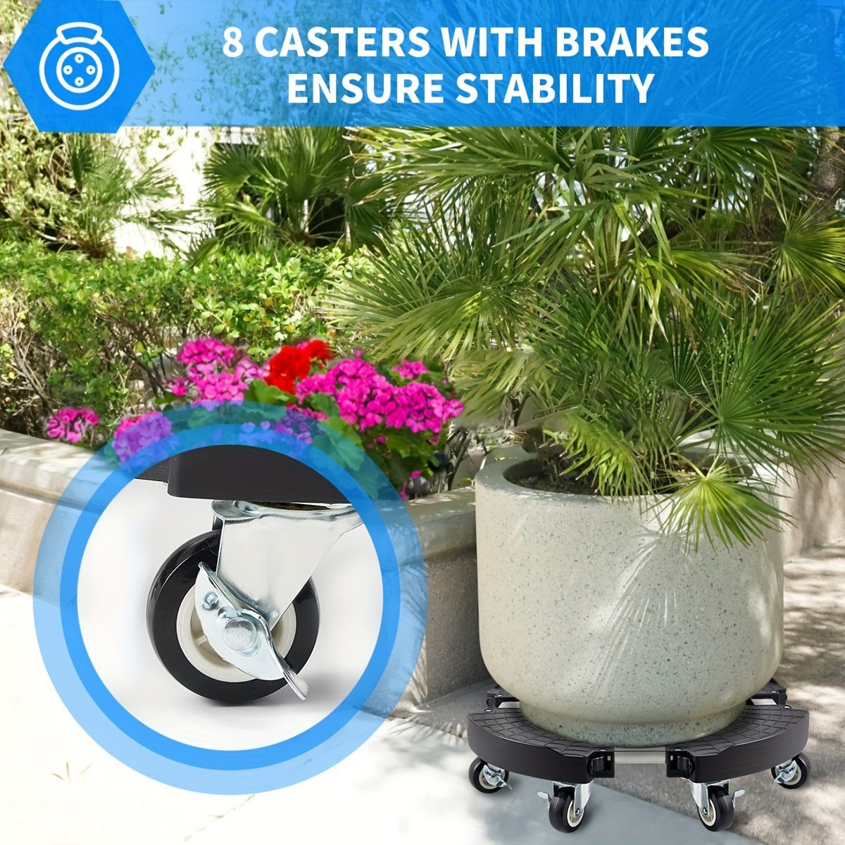 Plant Caddy with Wheels | 330 Lbs Heavy Duty, 8 Lockable Casters, Fits 8"-22" Pots
