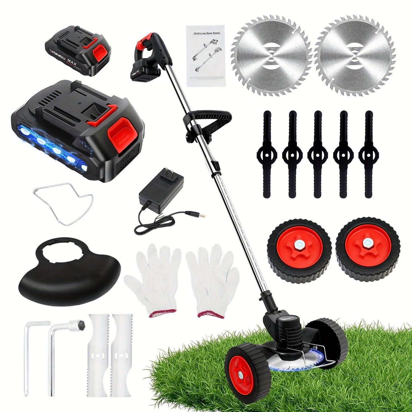 Cordless Weed Trimmer & Edger, 21V 3-in-1 Brush Cutter with 2 Batteries, Adjustable Head for Lawn