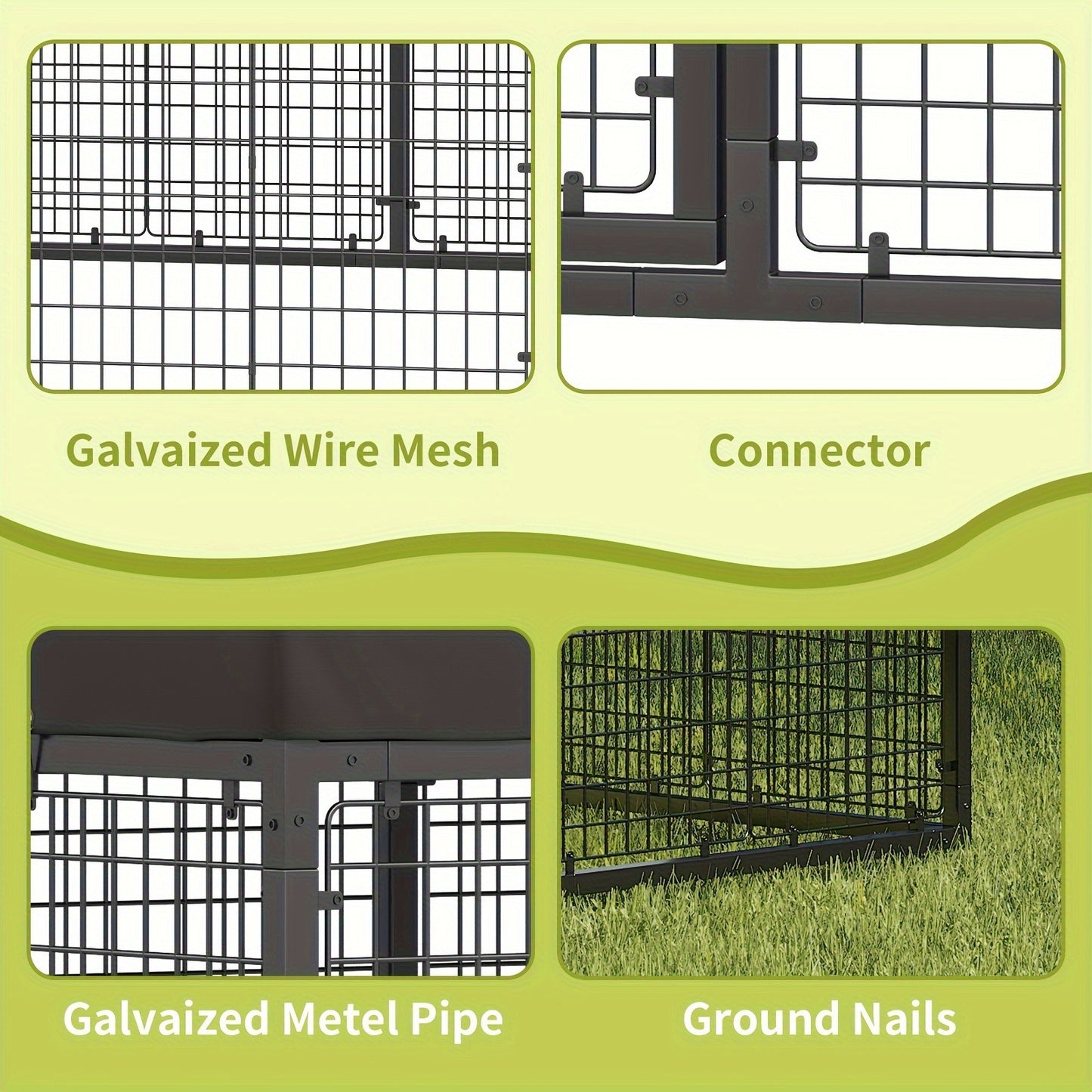 Outdoor Dog Kennel Heavy Duty Galvanized Steel with Roof Double Safety Locks Rust-Resistant Large Dog Cage Fence Run for Big Dogs