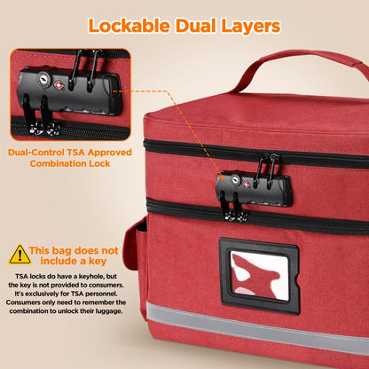 Lockable Medicine Organizer Bag with Combination Lock, Double-Layer Large Capacity Pill Bottle Storage Case for Prescription Bottles First