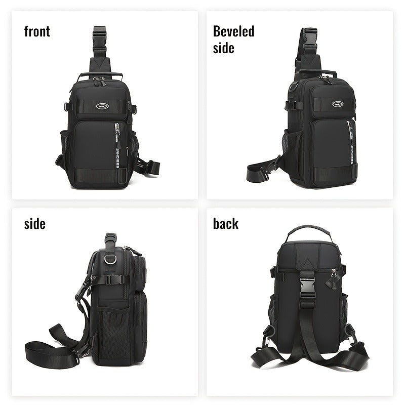 Multi-Pocket Crossbody Chest Pack with Adjustable Sling Strap, Zipper Compartments and Black or Grey Finish