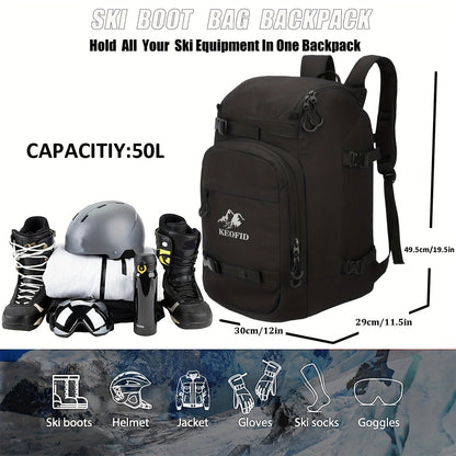 Ski Boot Bag Snowboard Backpack 40-50L Large Capacity Snow Gear Bag for Skiing Helmet Goggles Gloves Snowboard Accessories Winter Sports