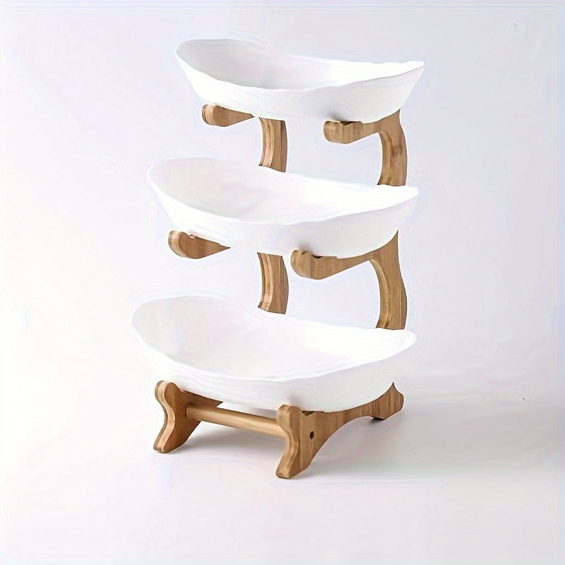 Fruit Stand 2/3-Tier Plastic Tiered Tray | Elegant Candy Display Snack Bread Bowl for Kitchen Living Room | Space-Saving Countertop