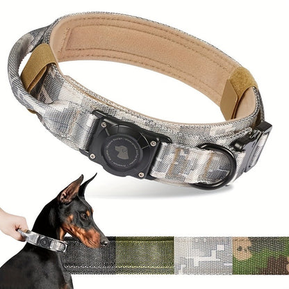 Tactical Dog Collar with AirTag Holder and Handle Adjustable Heavy Duty PC Case GPS Tracking Compatible for Medium Large Dogs M L XL 9