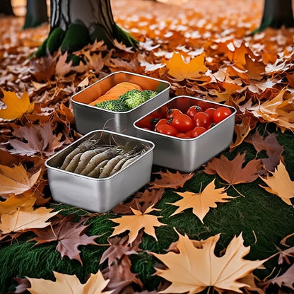 Food Storage Containers with Lids, Six-Piece Stainless Steel Square Set with Fitted Lids and Nested Storage Design