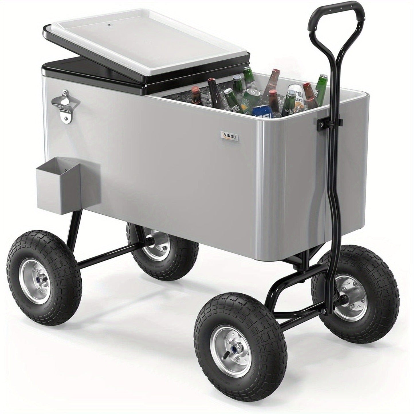 Rolling Cooler Cart 80QT Portable Wagon with 10" Wheels, Patio Beach Outdoor Drink Cooler, for Camping, Travel and Outdoor Use