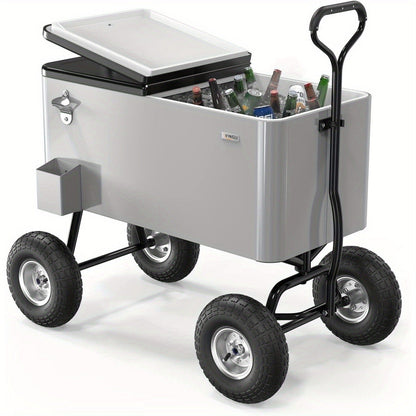 Rolling Cooler Cart 80QT Portable Wagon with 10" Wheels, Patio Beach Outdoor Drink Cooler, for Camping, Travel and Outdoor Use