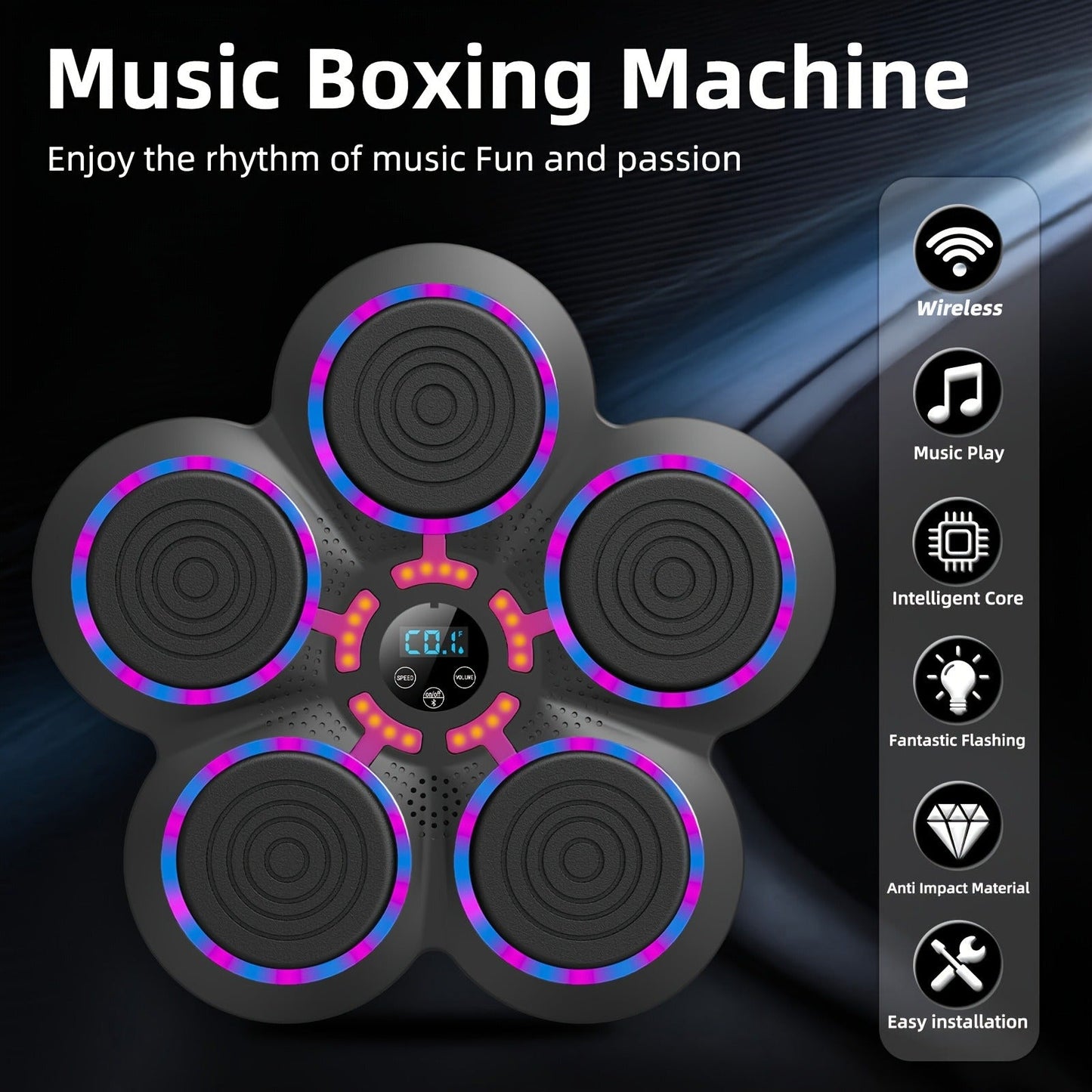 Wall-Mounted Five-Pad Boxing Target with Music Controls and Black or Upgraded-Lighting Checkout Options