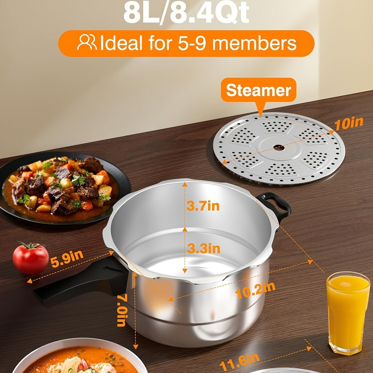 Pressure Cooker Aluminum with Canner Rack, Large 6QT 8QT 10QT Pressure Canner for Home Canning