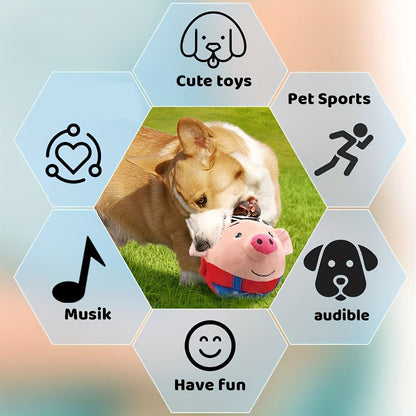Dog Toy USB-Rechargeable Rolling Pig Plush Ball with Vibration, Swinging and Sound Effects in Two Colors