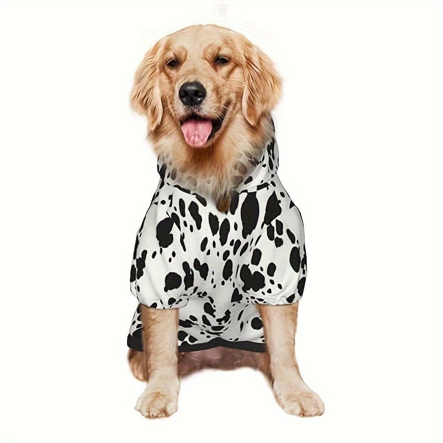 Dog Hoodie Dalmatian Print Pullover Sweatshirt – Soft Polyester Hooded Pet Costume for Small Medium Large Dogs