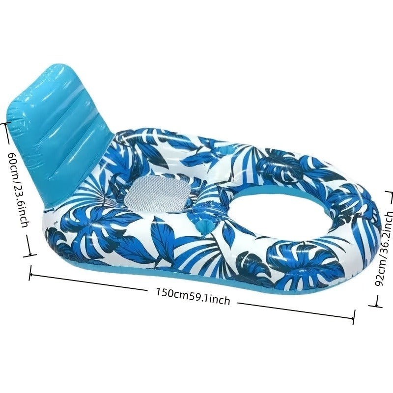 Two-Piece Inflatable Pool Lounge Float Set, 59.1 x 36.2 Inches Each with Backrests and Dual Cup Holders
