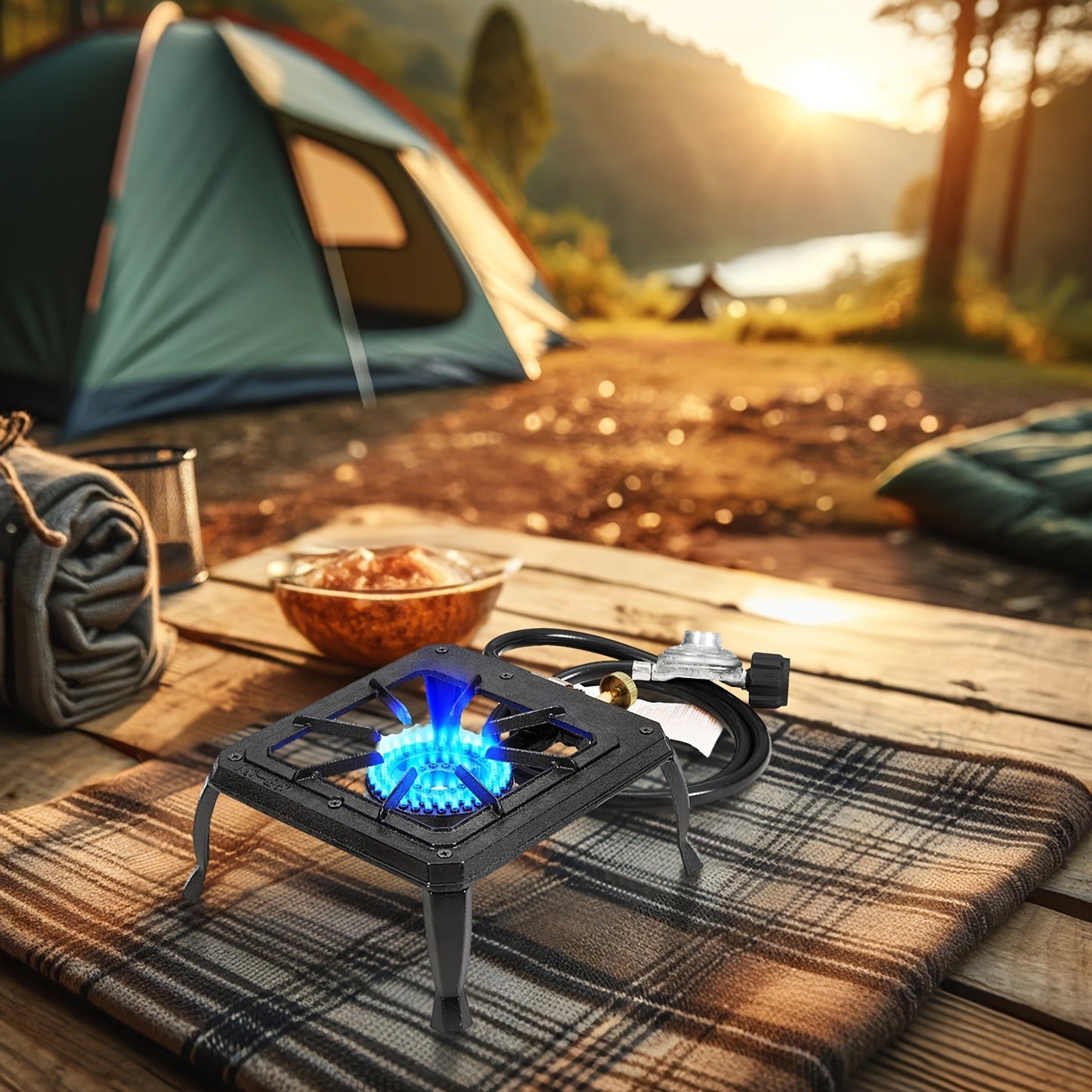 Propane Camping Stove High BTU Outdoor Gas Cooker Single or Double Burner CSA Listed Regulator Hose for Garden, Patio and Yard Use