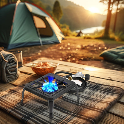 Propane Camping Stove High BTU Outdoor Gas Cooker Single or Double Burner CSA Listed Regulator Hose for Garden, Patio and Yard Use