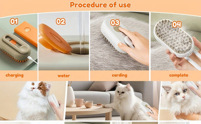 Cat Grooming Steam Brush – Self-Cleaning 4-in-1 Pet Brush with Spray for Cats & Dogs Shedding Grooming Control Deshedding Tool