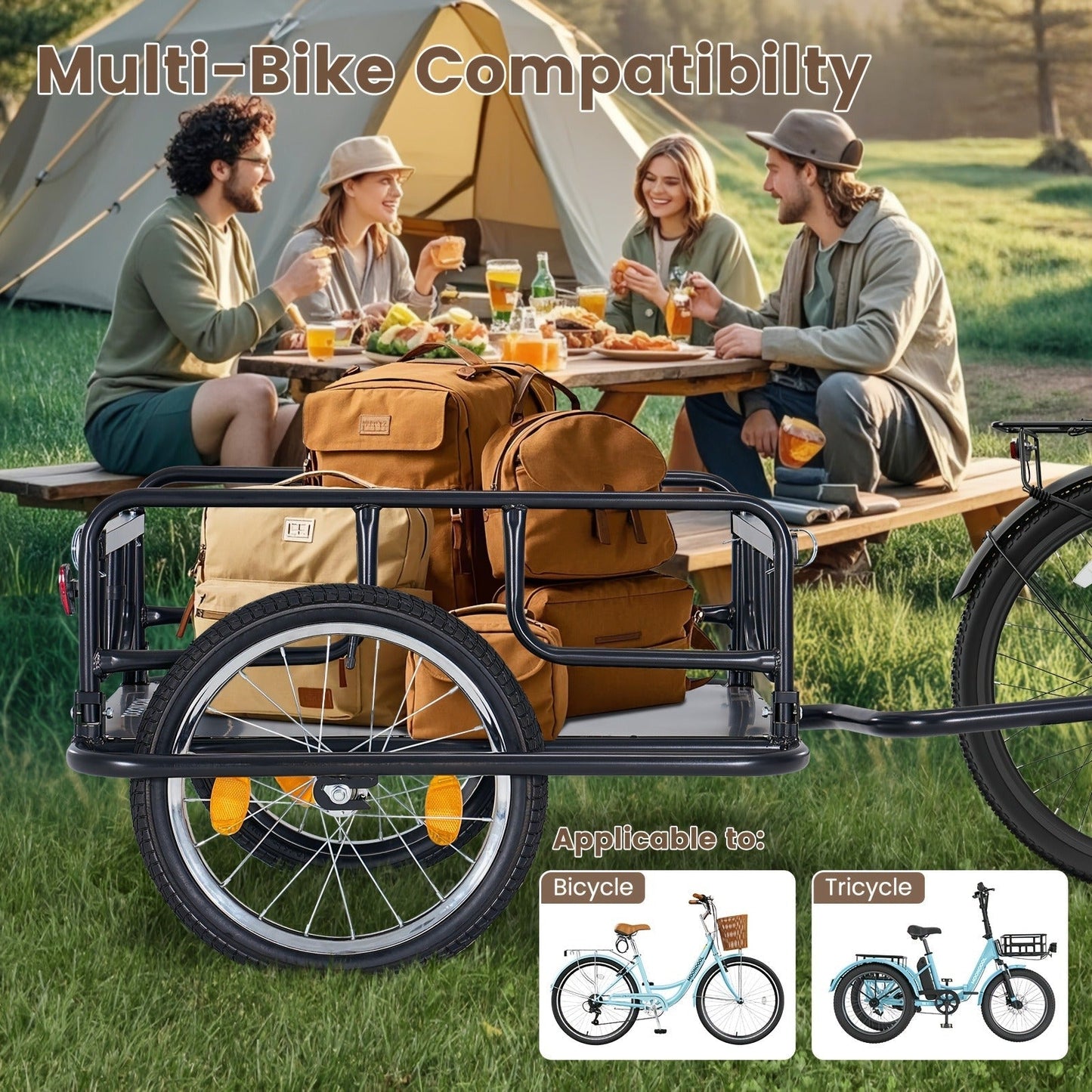 Foldable Bike Cargo Trailer, Bicycle Wagon Cart 176 Lbs Capacity, 16" Wheels, Reinforced Steel