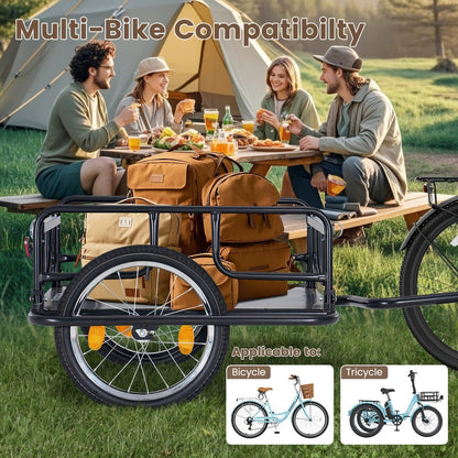 Foldable Bike Cargo Trailer, Bicycle Wagon Cart 176 Lbs Capacity, 16" Wheels, Reinforced Steel