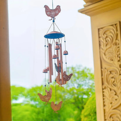 Wind Chime Outdoor Chicken Farmhouse Decor – Aluminum Tube Soothing Sound Garden Porch Patio Hanging Ornament